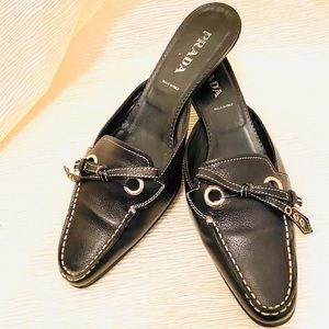 PRADA Black Leather Kitten Heels
